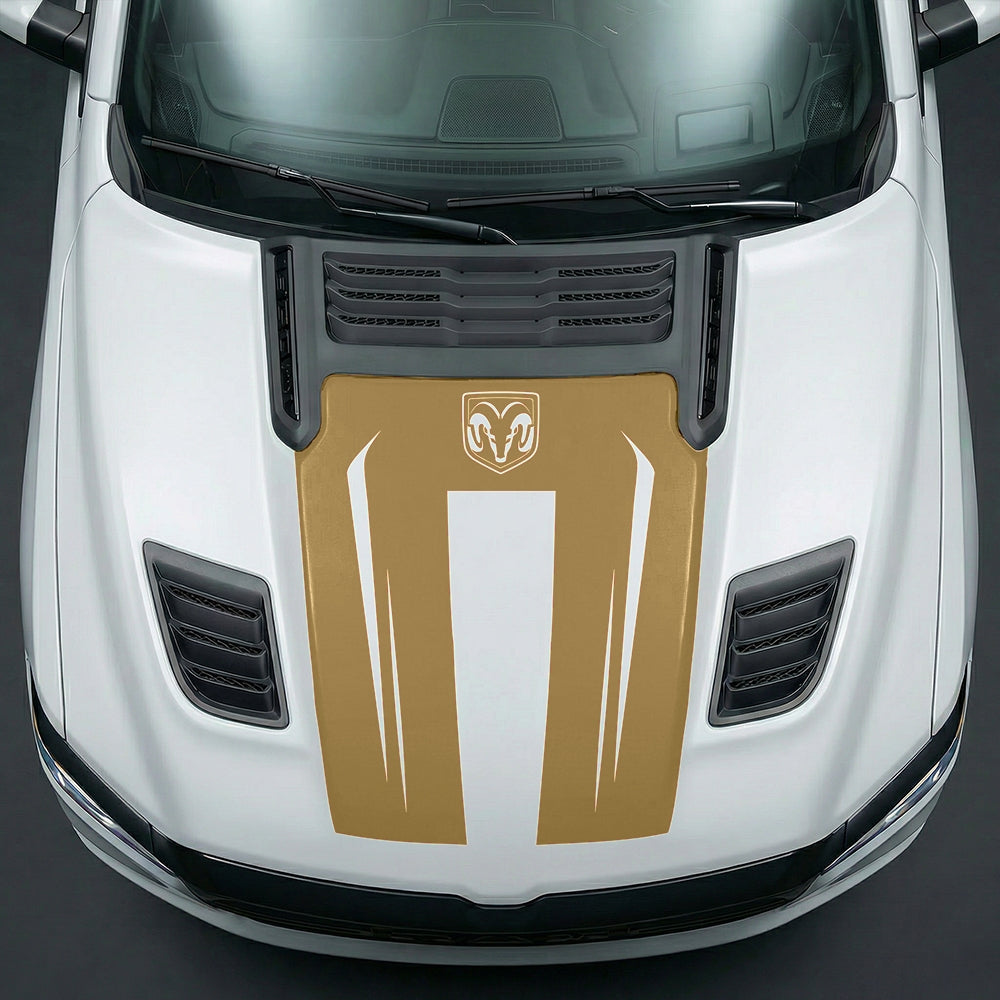 Hood Panel Decal/Sticker - Sleek Spear Cutout U-Shape with RAM Logo Graphic Kit - For Dodge Ram 2019-2025 - Premium Vinyl