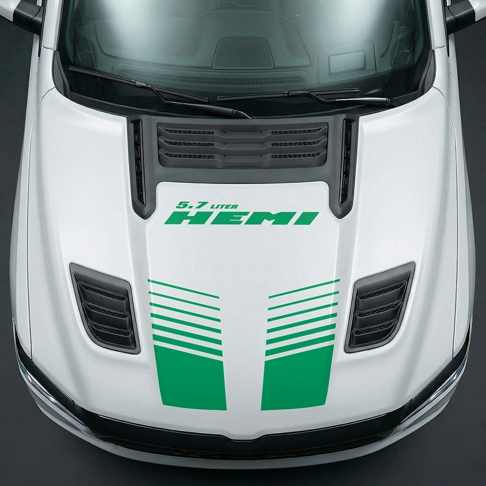 Hood Panel Decal/Sticker - Aggressive 5.7L HEMI Slotted Strobe - Cut Graphic Kit - For Dodge Ram 2019-2025 - Premium Vinyl