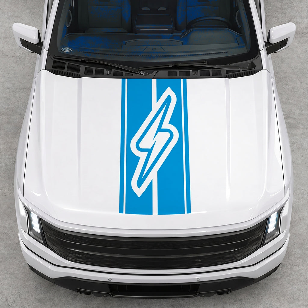 Hood Panel Decal/Sticker - Triple Stripes Electric Graphic Decal Graphic Kit - For FORD F-150 2015-2020 - Premium Vinyl