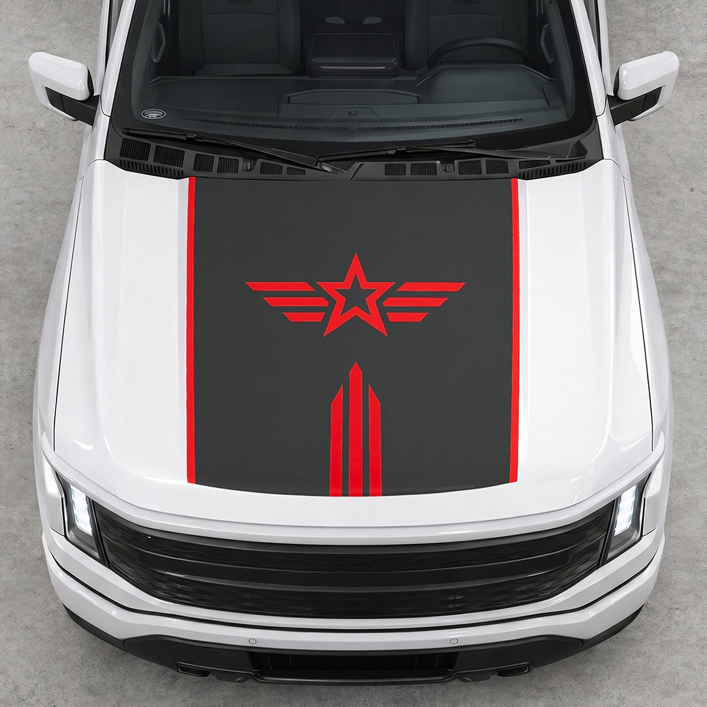 Hood Panel Decal/Sticker - Winged Star Graphic Decal Graphic Kit - For Ford F-150 2015-2020 - Premium Vinyl