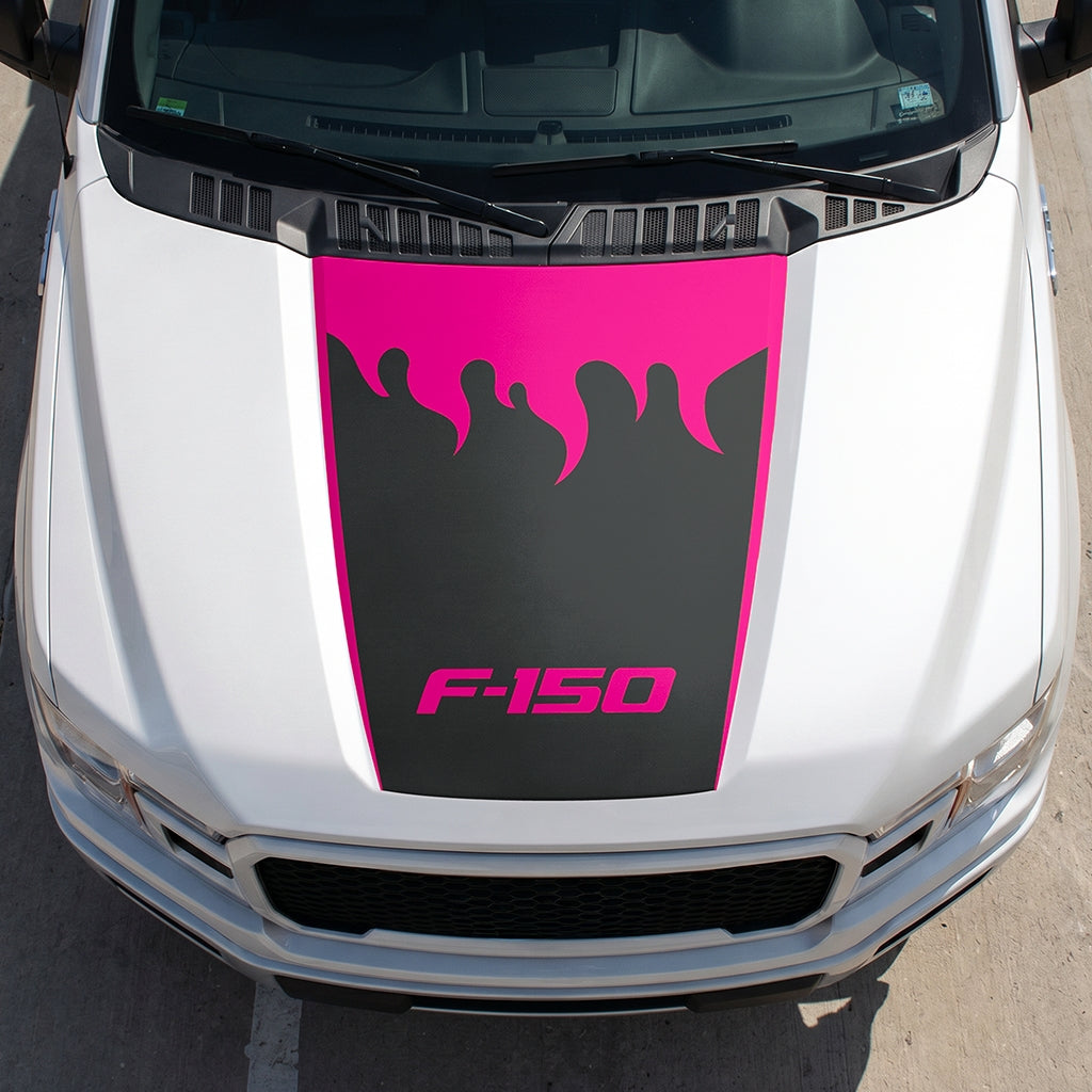Hood Panel Decal/Sticker - Burning Flames Graphic Decal Graphic Kit - For Ford F-150 2015-2020 - Premium Vinyl