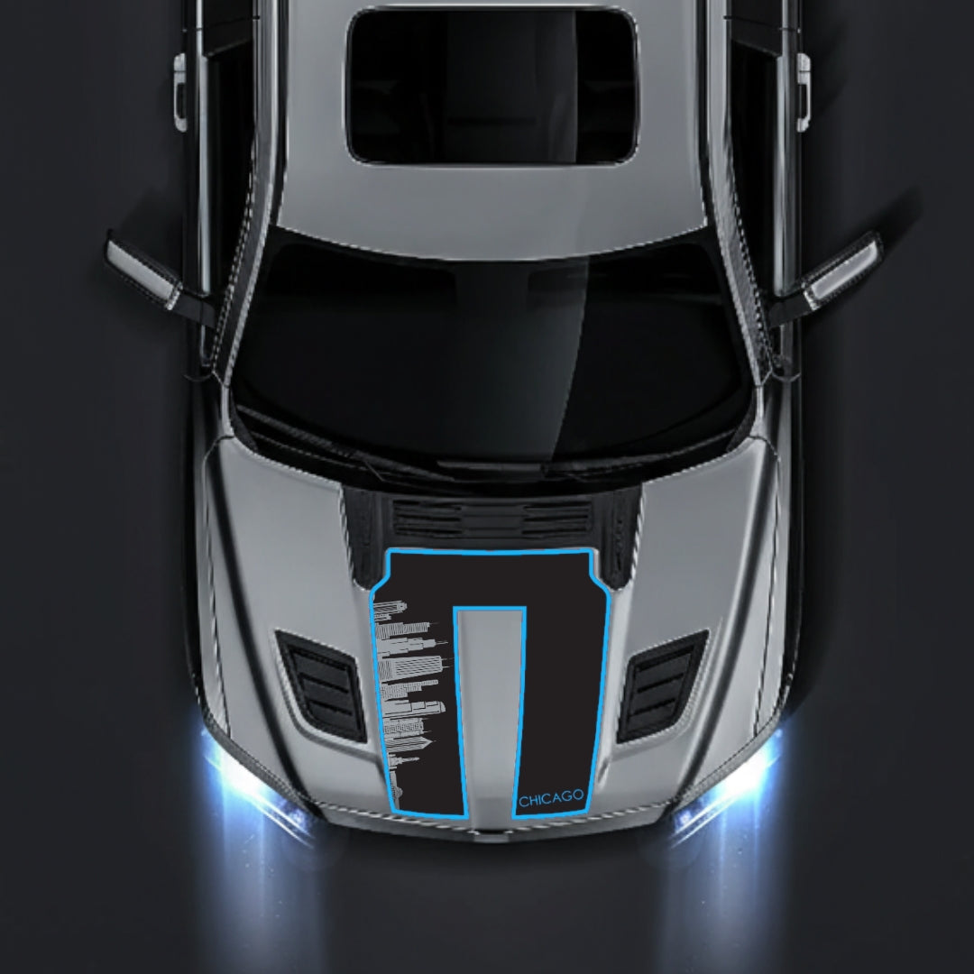 Hood Panel Decal/Sticker - Chicago Skyline - Cut - Border Graphic Kit - For Dodge RAM 1500 2019-2025 - Premium Vinyl