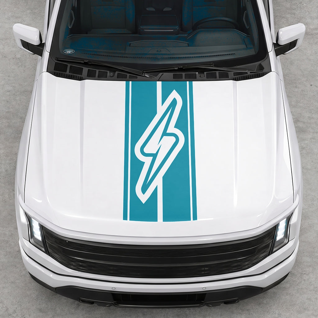 Hood Panel Decal/Sticker - Triple Stripes Electric Graphic Decal Graphic Kit - For FORD F-150 2015-2020 - Premium Vinyl