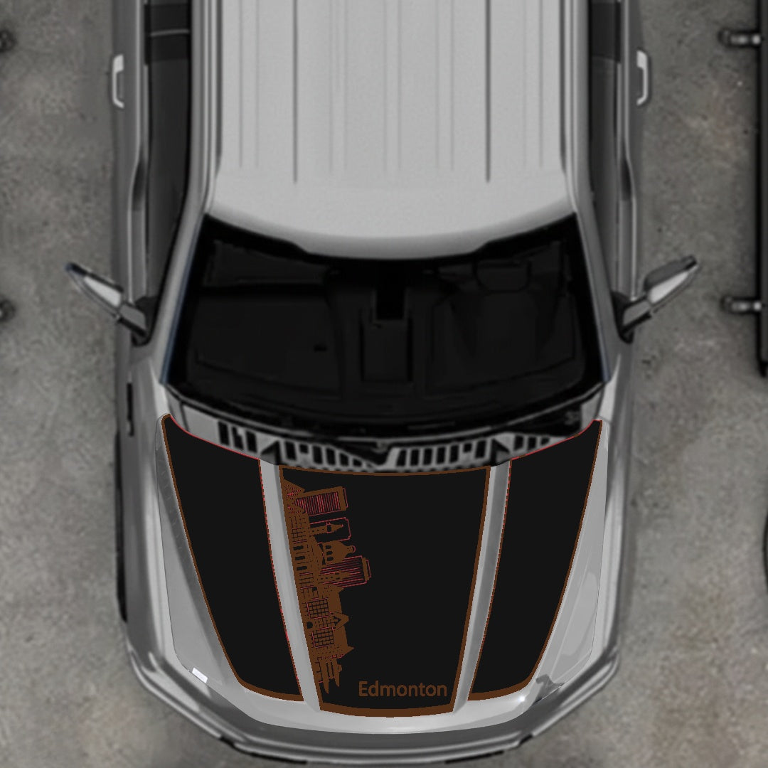 Hood Panel Decal/Sticker - Edmonton Skyline - Border Graphic Kit - For Ford F-150 2020-2026 - Premium Vinyl