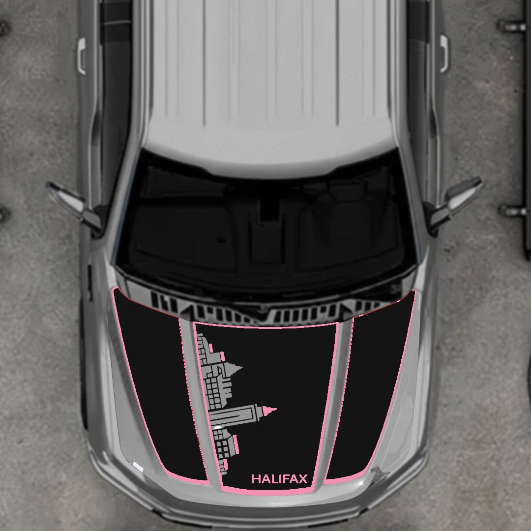 Hood Panel Decal/Sticker - Halifax Skyline - Cut - Border Graphic Kit - For Ford F-150 2020-2026 - Premium Vinyl