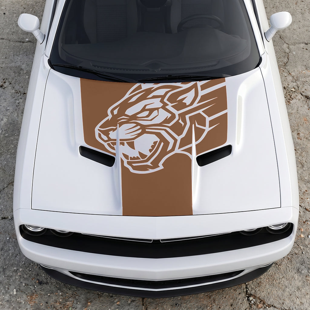 Hood Panel Decal/Sticker - Hellcat Predator Shadow - Aggressive Full-Face Jungle Cat Graphic Kit - For Dodge Challenger 2015-2024 - Premium Vinyl