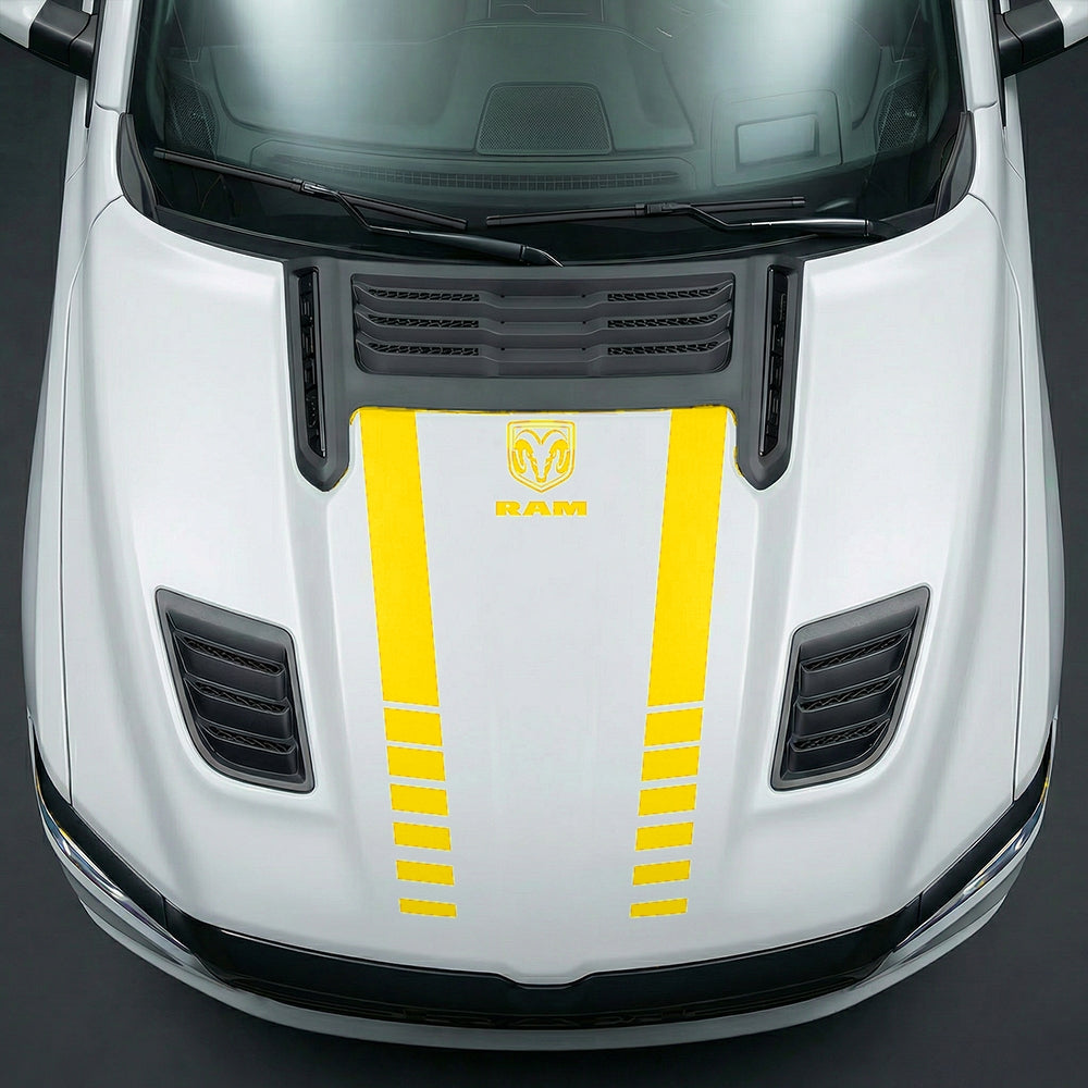 Hood Panel Decal/Sticker - Sport Strobe V-Stripes with Center RAM Logo - Cut Graphic Kit - For Dodge Ram 2019-2025 - Premium Vinyl