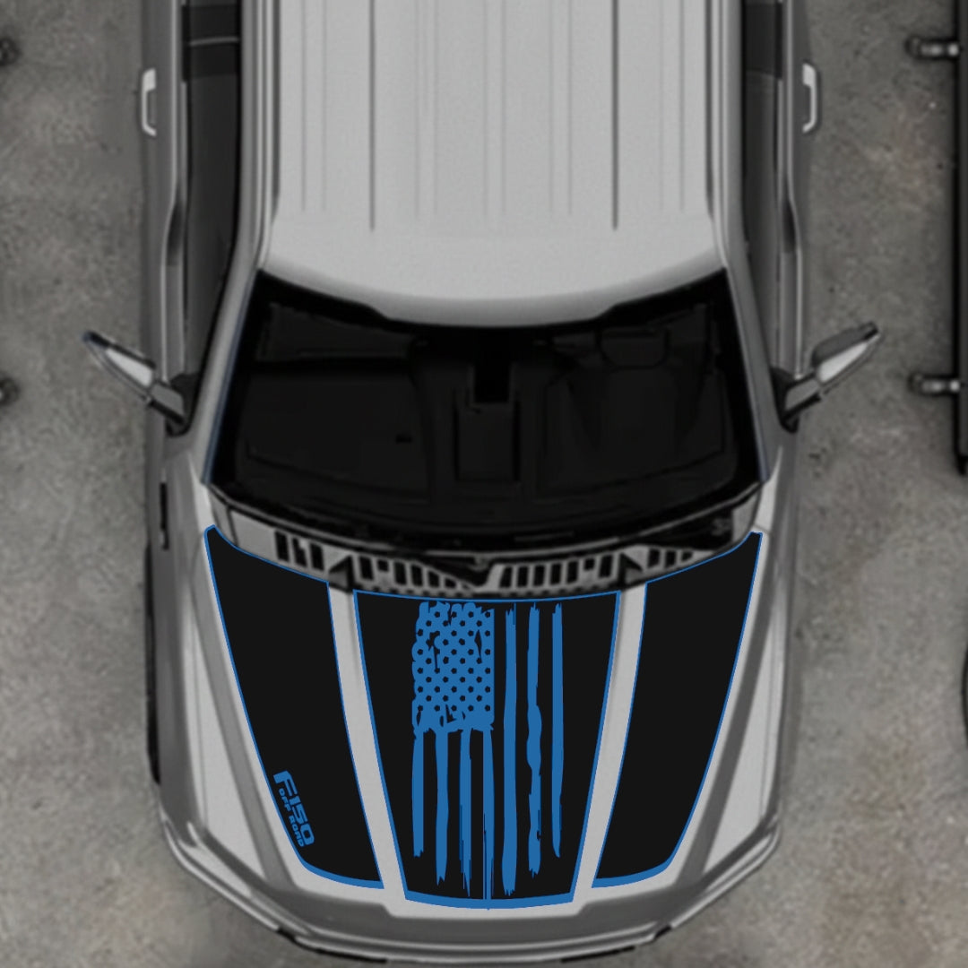 Hood Panel Decal/Sticker - USA Style 2 - Border Graphic Kit - For Ford F-150 2020-2026 - Premium Vinyl