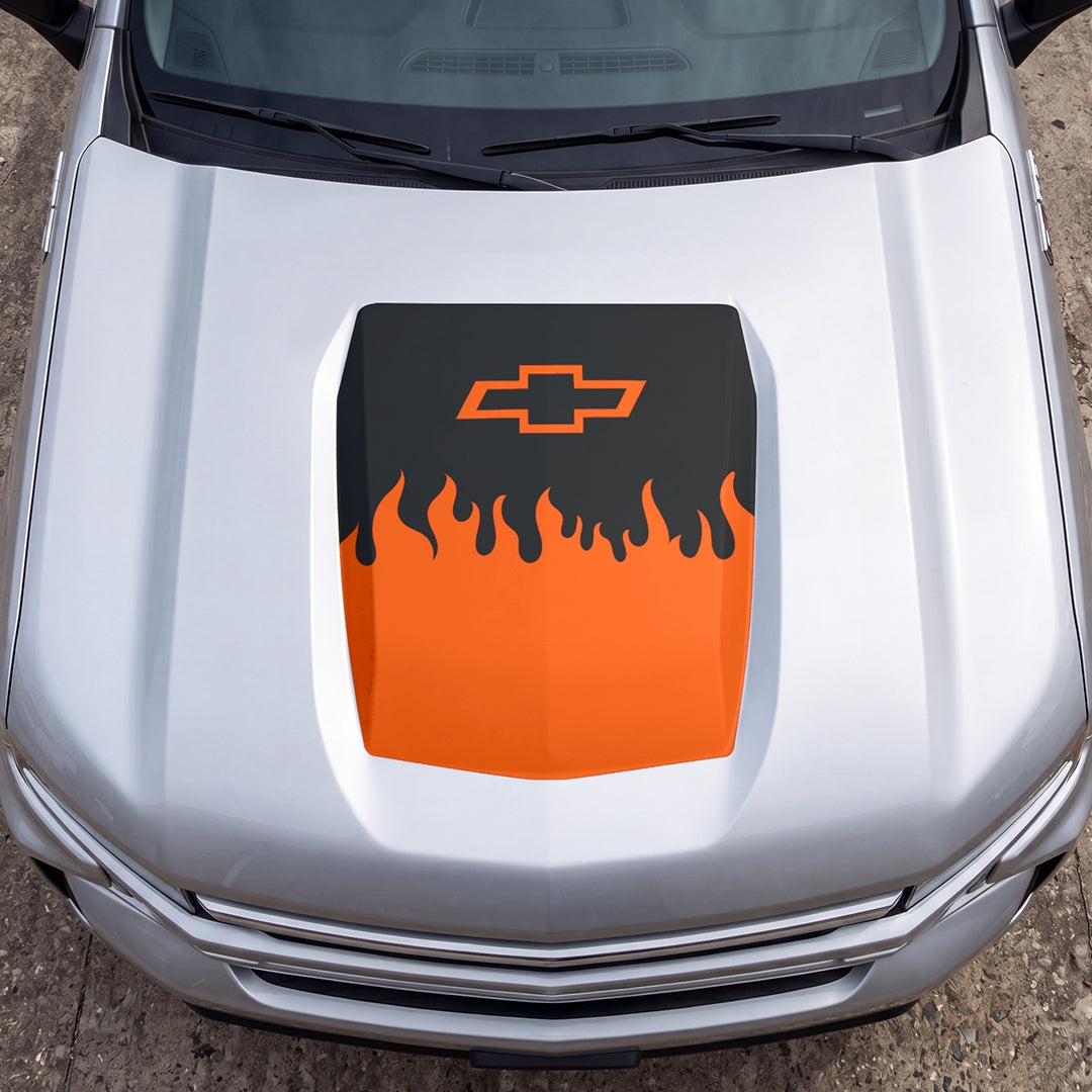 Hood Panel Decal/Sticker - Burning Flames Graphic Decal Graphic Kit - For Chevrolet Silverado 2019-2024 - Premium Vinyl
