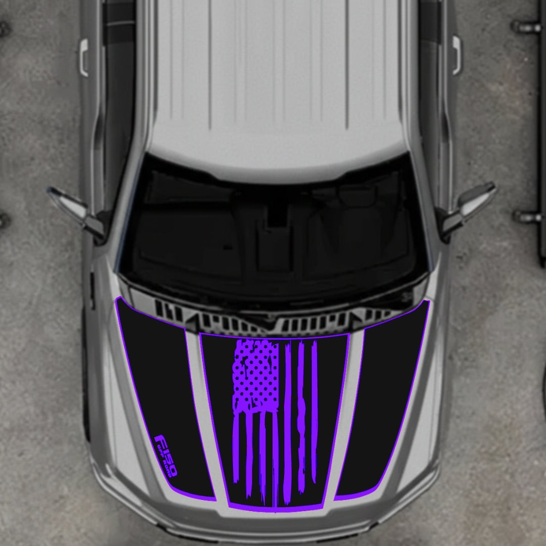 Hood Panel Decal/Sticker - USA Style 2 - Border Graphic Kit - For Ford F-150 2020-2026 - Premium Vinyl