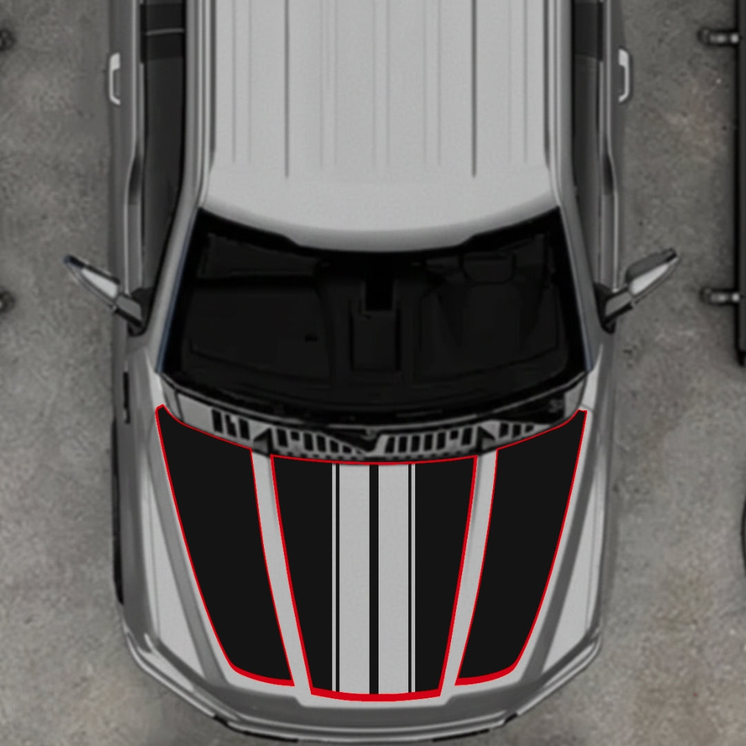 Hood Panel Decal/Sticker - Bars Style - Cut - Border Graphic Kit - For Ford F-150 2020-2026 - Premium Vinyl