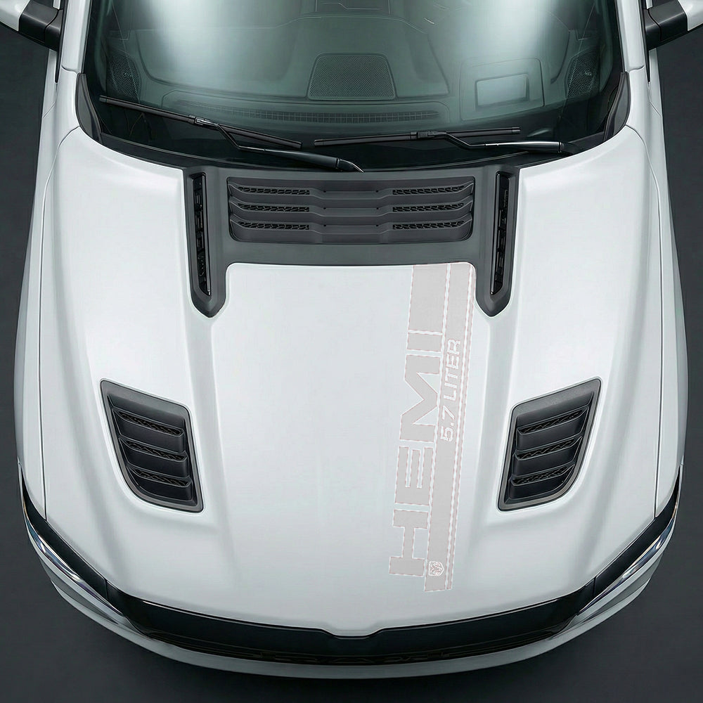 Hood Panel Decal/Sticker - Premium 5.7L HEMI Vertical Racing Stripe - Cut Graphic Kit - For Dodge Ram 2019-2025 - Premium Vinyl
