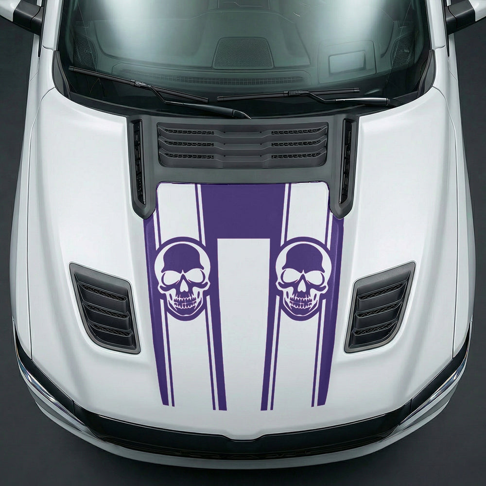 Hood Panel Decal/Sticker - Sinister Skull Racing Stripes U-Shape Graphic Kit - For Dodge Ram 2019-2025 - Premium Vinyl