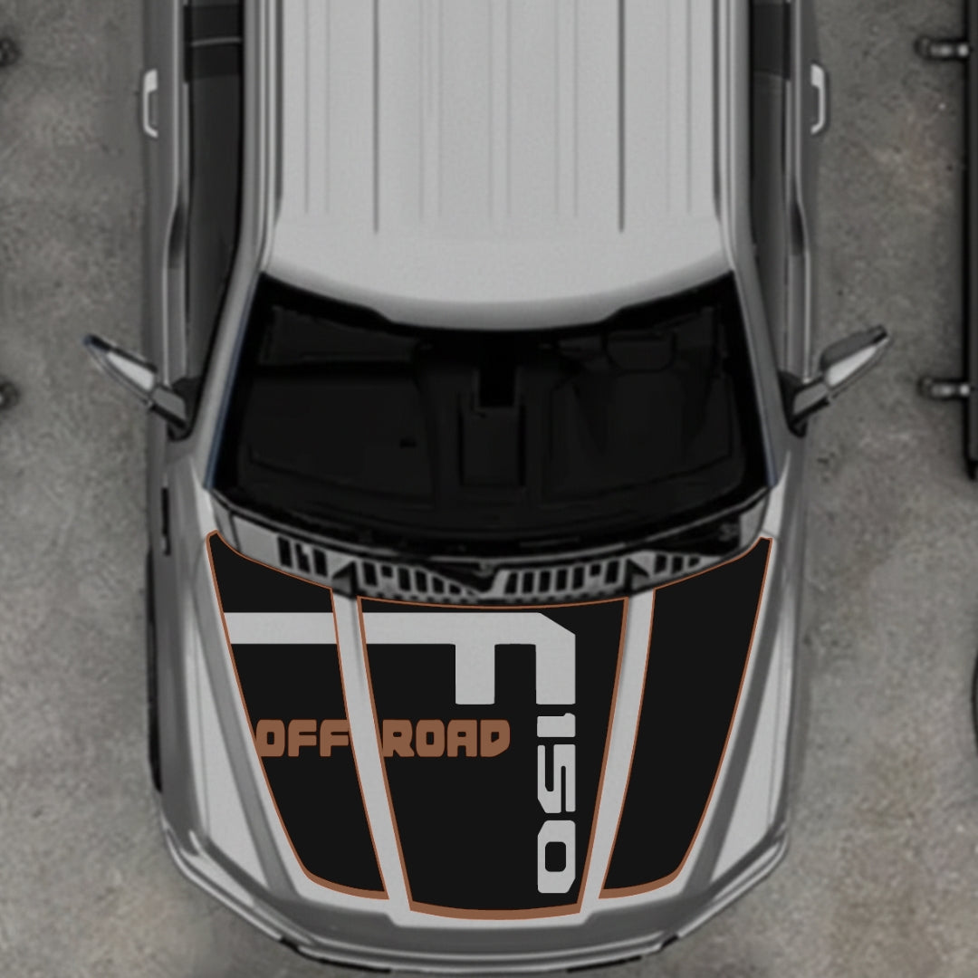 Hood Panel Decal/Sticker - Style 6 - Cut - Border Graphic Kit - For Ford F-150 2020-2026 - Premium Vinyl