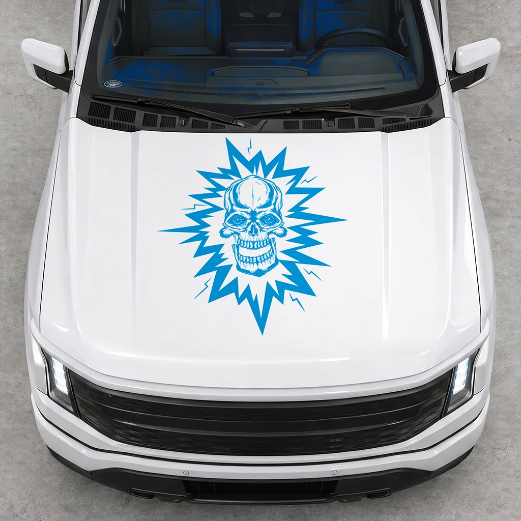 Hood Panel Decal/Sticker - Cut Electric Skull Graphic Decal Graphic Kit - For FORD F-150 2015-2020 - Premium Vinyl