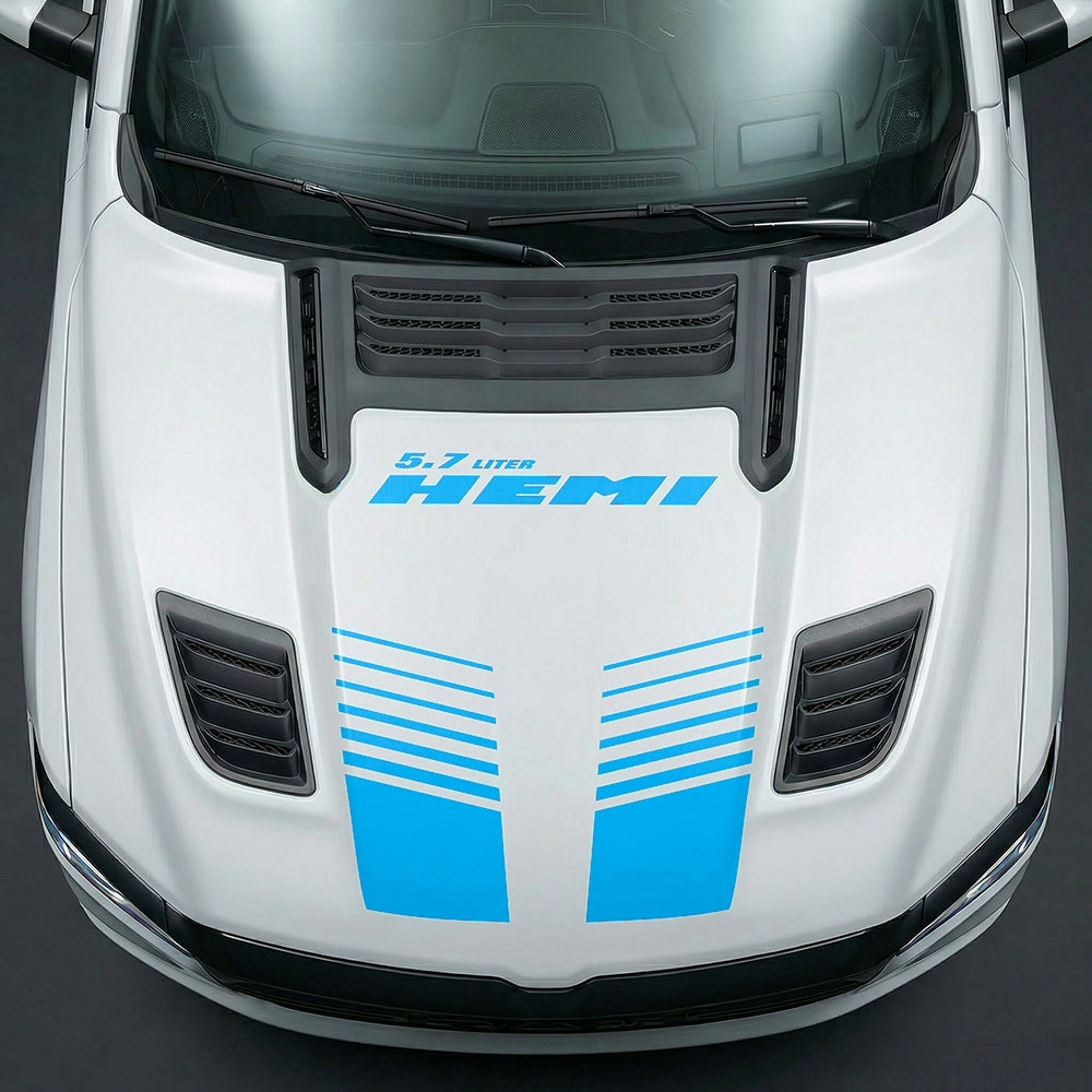 Hood Panel Decal/Sticker - Aggressive 5.7L HEMI Slotted Strobe - Cut Graphic Kit - For Dodge Ram 2019-2025 - Premium Vinyl