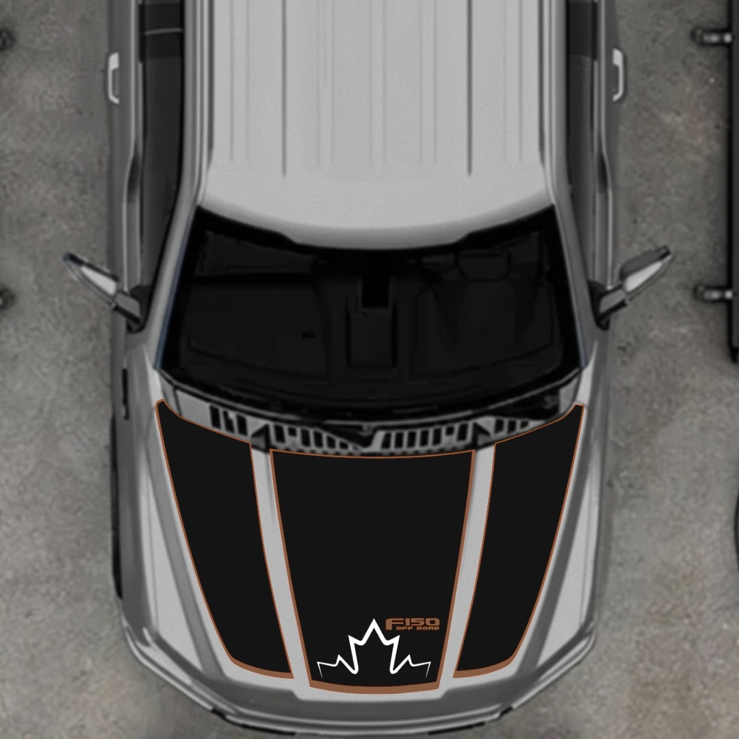 Hood Panel Decal/Sticker - Canada Style 1 - Cut - Border Graphic Kit - For Ford F-150 2020-2026 - Premium Vinyl