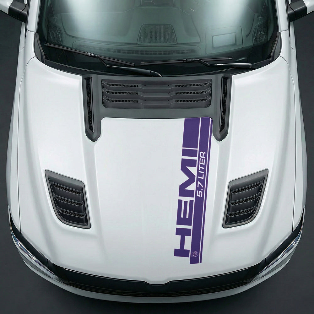 Hood Panel Decal/Sticker - Premium 5.7L HEMI Vertical Racing Stripe - Cut Graphic Kit - For Dodge Ram 2019-2025 - Premium Vinyl