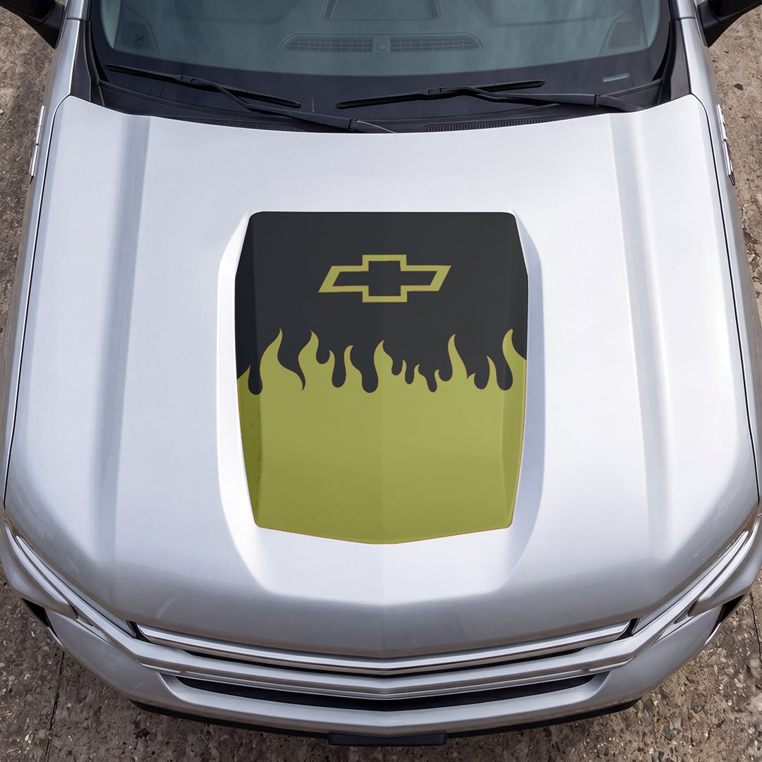 Hood Panel Decal/Sticker - Burning Flames Graphic Decal Graphic Kit - For Chevrolet Silverado 2019-2024 - Premium Vinyl