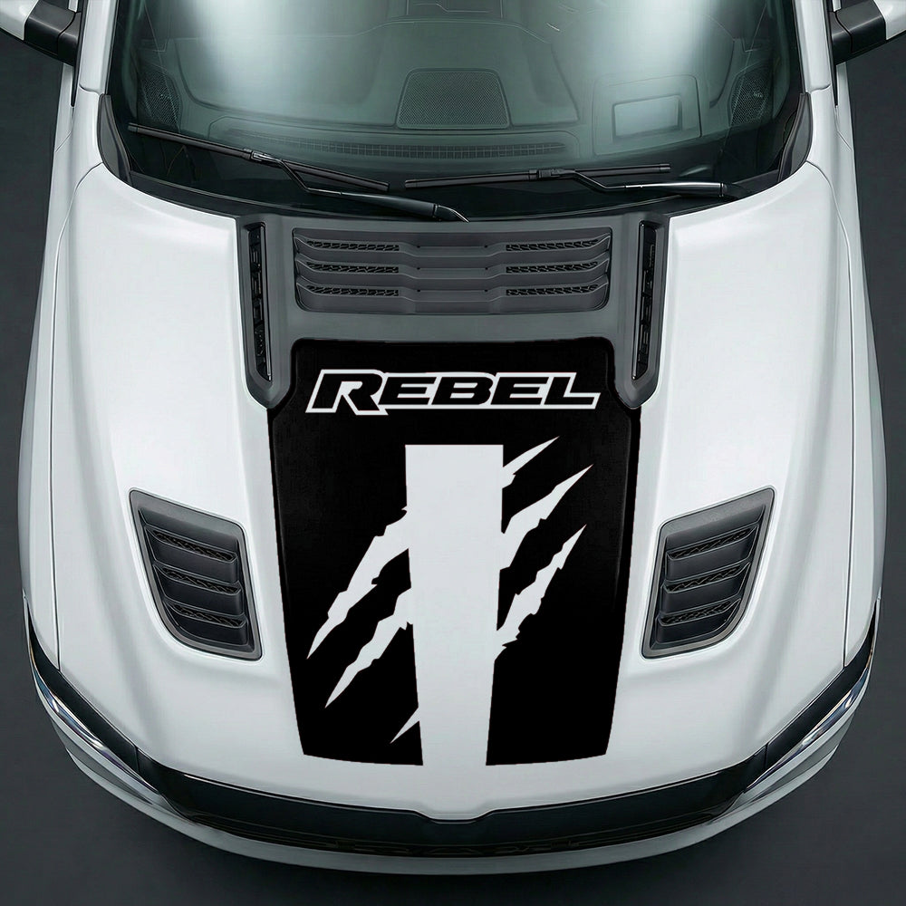 Hood Panel Decal/Sticker - Fierce REBEL Monster Slash Graphic Kit - For Dodge Ram 2019-2025 - Premium Vinyl