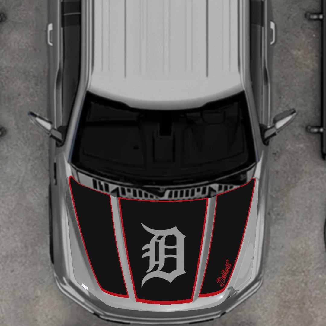 Hood Panel Decal/Sticker - Detroit Intial - Cut - Border Graphic Kit - For Ford F-150 2020-2026 - Premium Vinyl