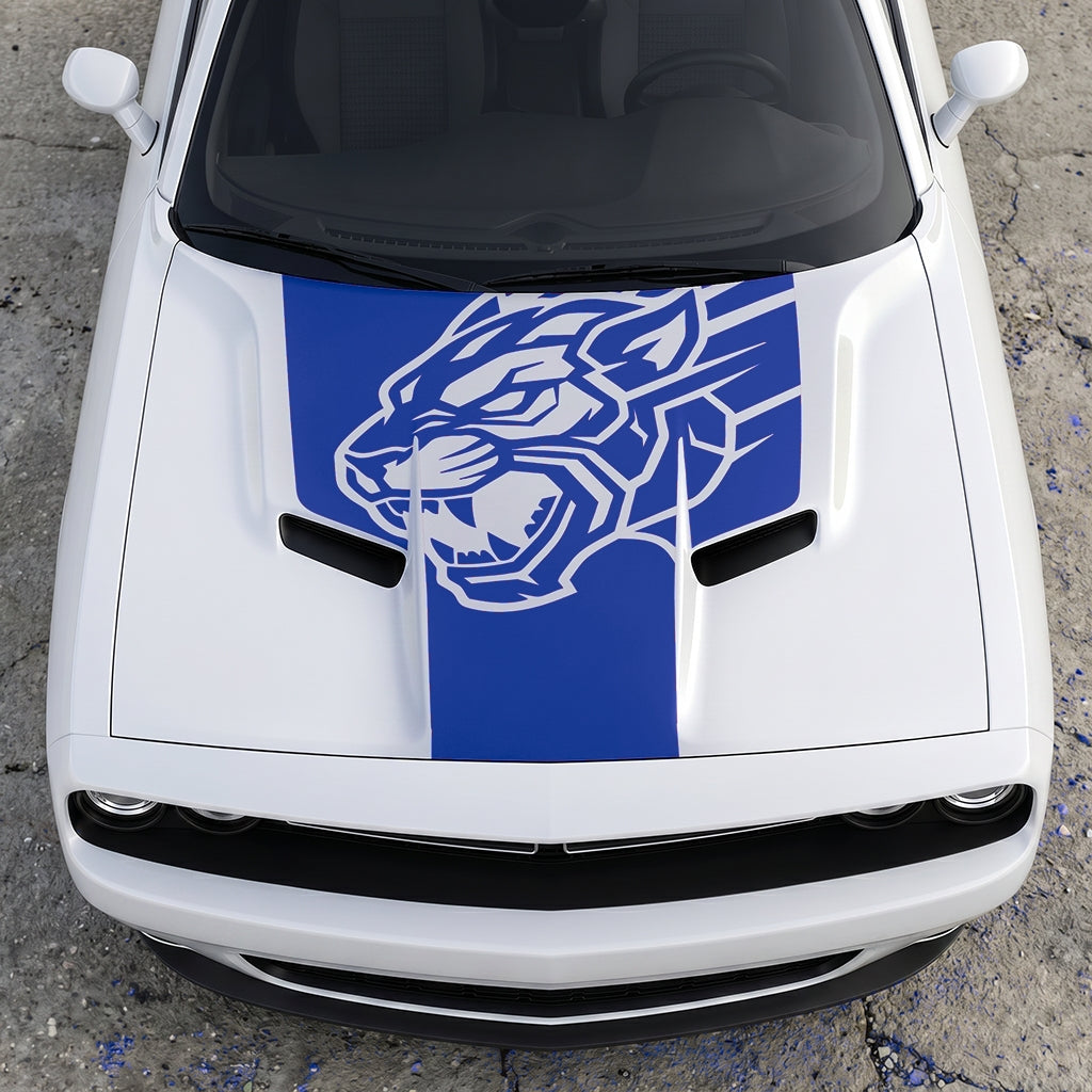 Hood Panel Decal/Sticker - Hellcat Predator Shadow - Aggressive Full-Face Jungle Cat Graphic Kit - For Dodge Challenger 2015-2024 - Premium Vinyl