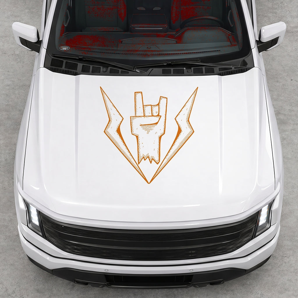 Hood Panel Decal/Sticker - Cut Lightning Rock Hand Graphic Decal Graphic Kit - For FORD F-150 2015-2020 - Premium Vinyl