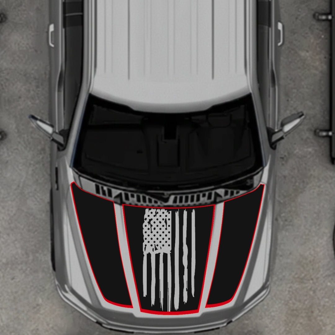 Hood Panel Decal/Sticker - USA Style 1 - Cut - Border Graphic Kit - For Ford F-150 2020-2026 - Premium Vinyl