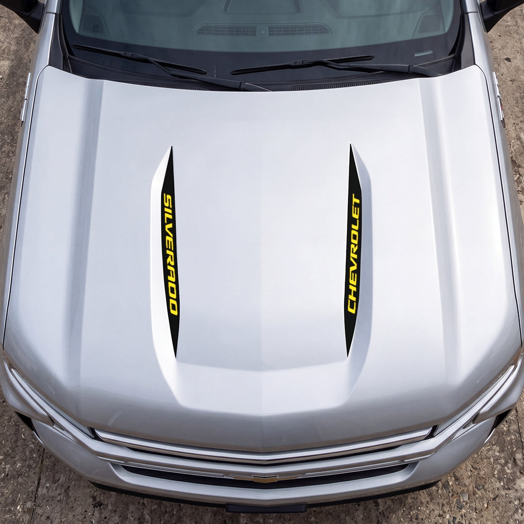 Hood Panel Decal/Sticker - Double Sided Stripes Style 5 Graphic Decal Graphic Kit - For Chevrolet Silverado 2019-2024 - Premium Vinyl