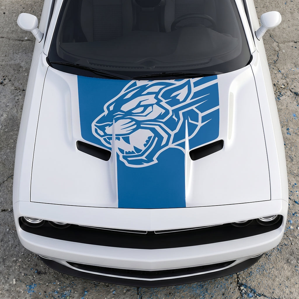 Hood Panel Decal/Sticker - Hellcat Predator Shadow - Aggressive Full-Face Jungle Cat Graphic Kit - For Dodge Challenger 2015-2024 - Premium Vinyl