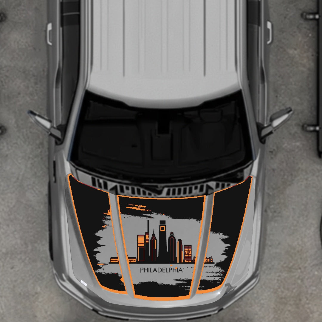 Hood Panel Decal/Sticker - Philadelphia - Cut - Border Graphic Kit - For Ford F-150 2020-2026 - Premium Vinyl