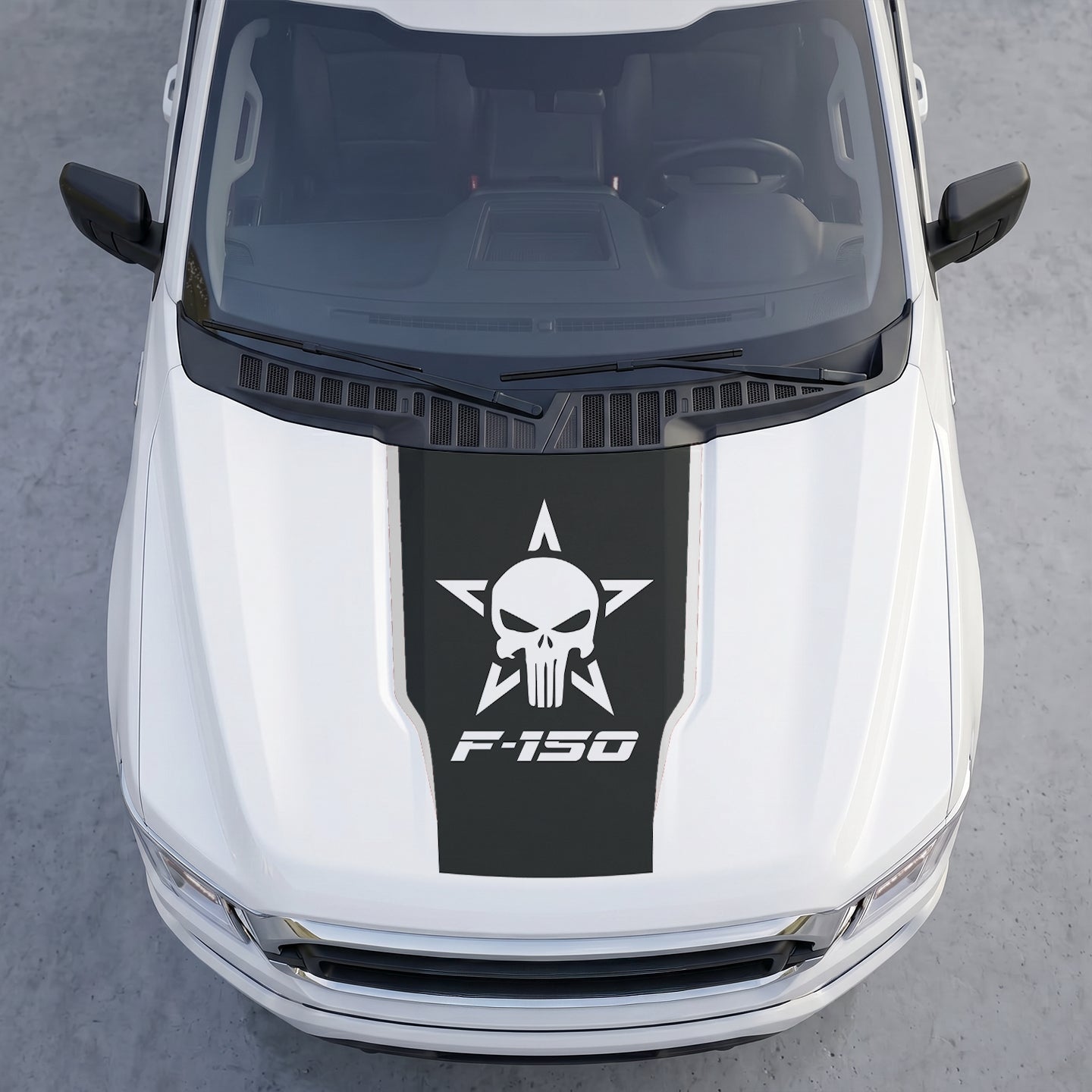 Hood Panel Decal/Sticker - Matte Black Hood Decal Wrap – Tactical Star & Skull Graphic Kit - For Ford F-150 F150 2015-2020 - Premium Vinyl