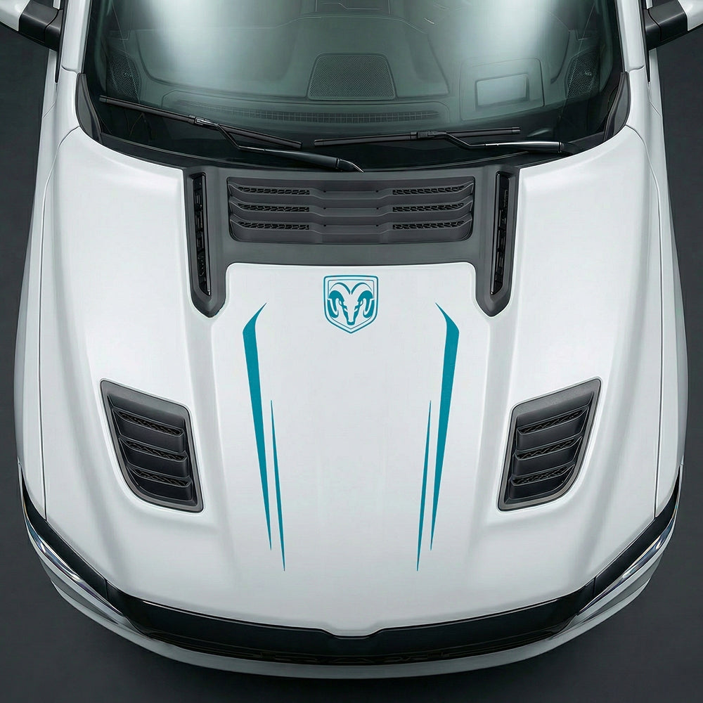 Hood Panel Decal/Sticker - Sleek Spear Cutout U-Shape with RAM Logo - Cut Graphic Kit - For Dodge Ram 2019-2025 - Premium Vinyl