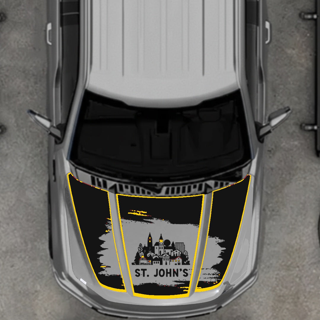 Hood Panel Decal/Sticker - St John's - Cut - Border Graphic Kit - For Ford F-150 2020-2026 - Premium Vinyl