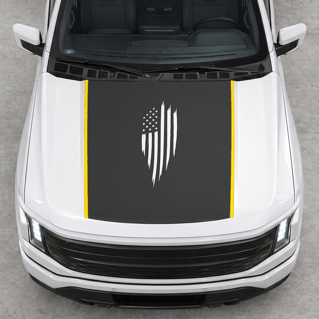 Hood Panel Decal/Sticker - Scratched America Flag Graphic Decal Graphic Kit - For Ford F-150 2015-2020 - Premium Vinyl