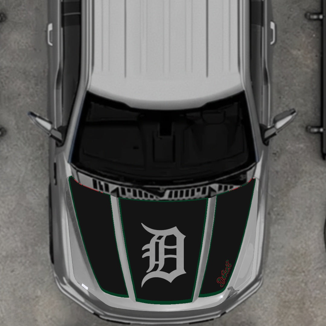 Hood Panel Decal/Sticker - Detroit Intial - Cut - Border Graphic Kit - For Ford F-150 2020-2026 - Premium Vinyl