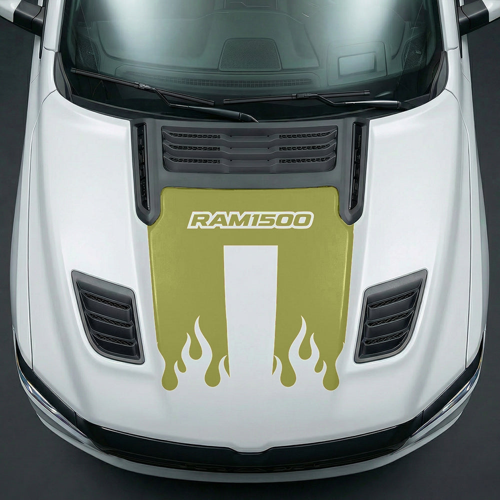 Hood Panel Decal/Sticker - RAM 1500 Flaming U-Shape Graphic Kit - For Dodge Ram 2019-2025 - Premium Vinyl