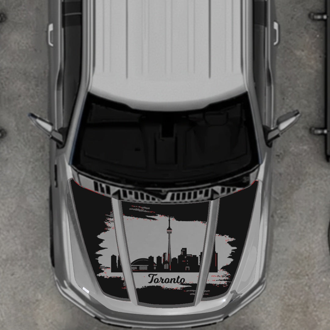 Hood Panel Decal/Sticker - Toronto - Cut - Border Graphic Kit - For Ford F-150 2020-2026 - Premium Vinyl