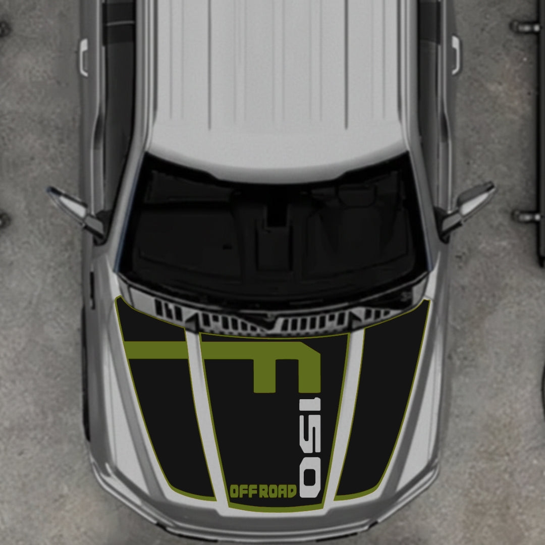 Hood Panel Decal/Sticker - Stlye 5 - Cut - Border Graphic Kit - For Ford F-150 2020-2026 - Premium Vinyl