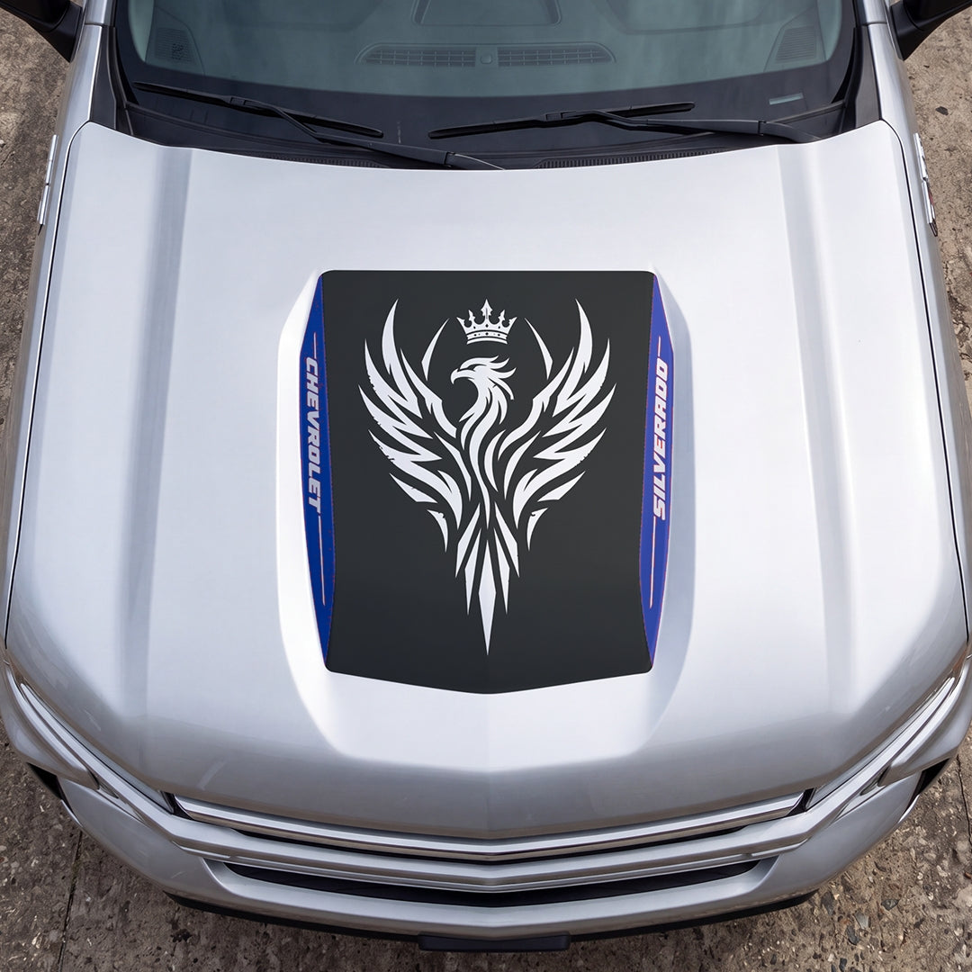Hood Panel Decal/Sticker - Crowned Phoenix Graphic Decal Graphic Kit - For Chevrolet Silverado 2019-2024 - Premium Vinyl