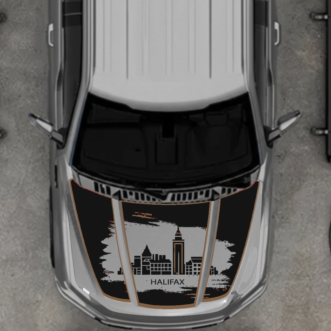 Hood Panel Decal/Sticker - Halifax - Cut - Border Graphic Kit - For Ford F-150 2020-2026 - Premium Vinyl