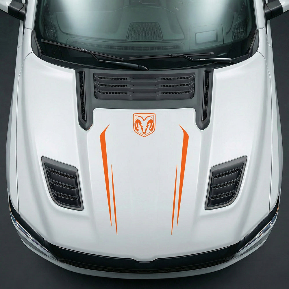 Hood Panel Decal/Sticker - Sleek Spear Cutout U-Shape with RAM Logo - Cut Graphic Kit - For Dodge Ram 2019-2025 - Premium Vinyl