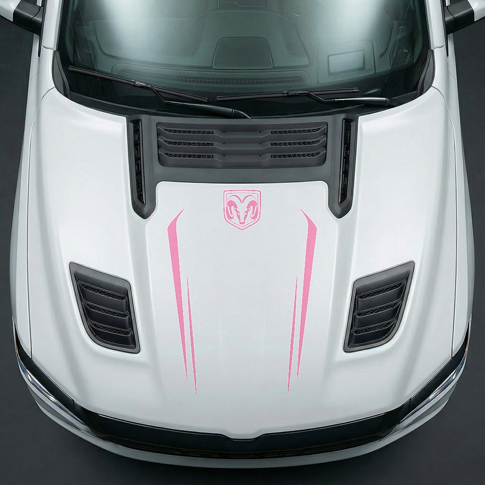Hood Panel Decal/Sticker - Sleek Spear Cutout U-Shape with RAM Logo - Cut Graphic Kit - For Dodge Ram 2019-2025 - Premium Vinyl