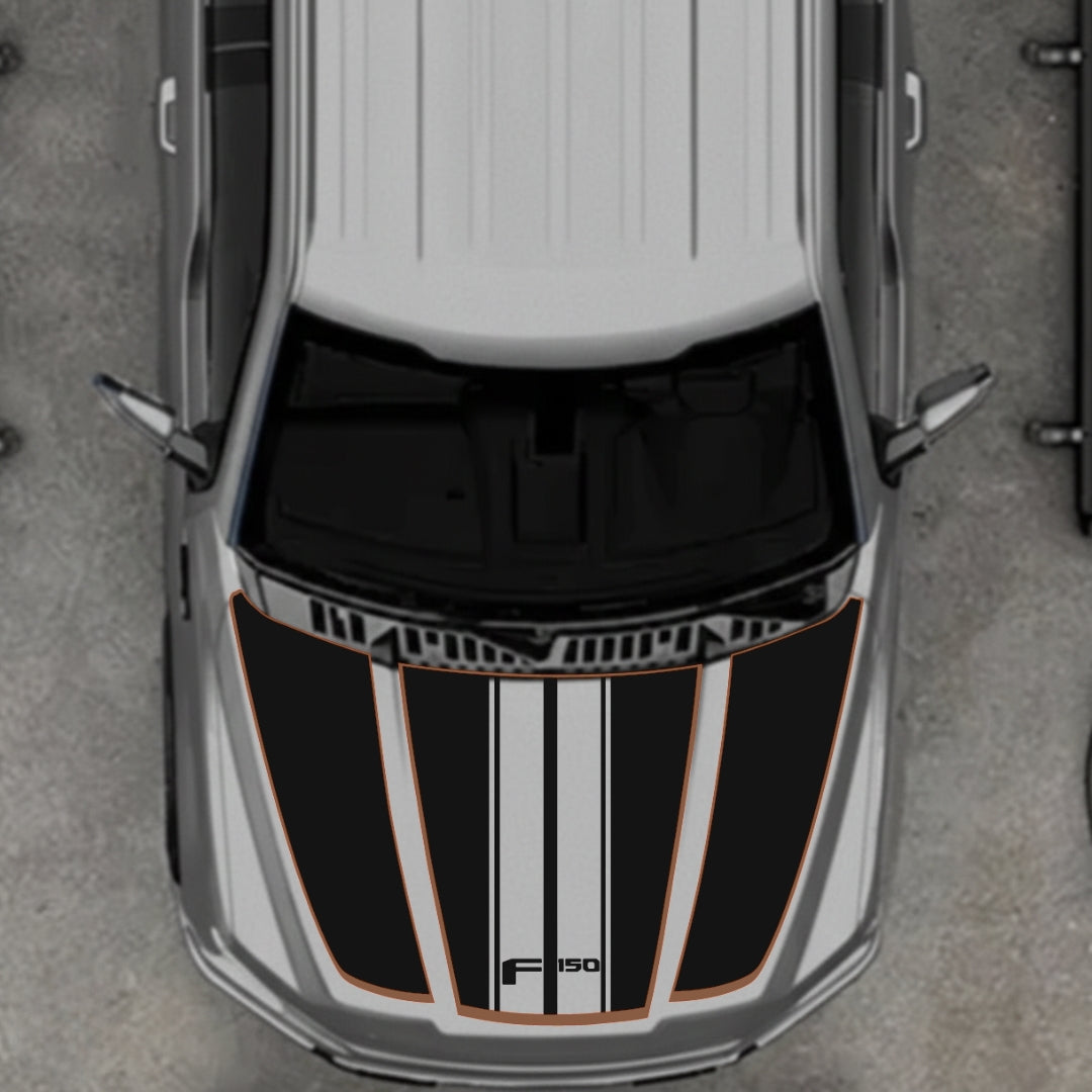 Hood Panel Decal/Sticker - Style 1 - Cut - Border Graphic Kit - For Ford F-150 2020-2026 - Premium Vinyl