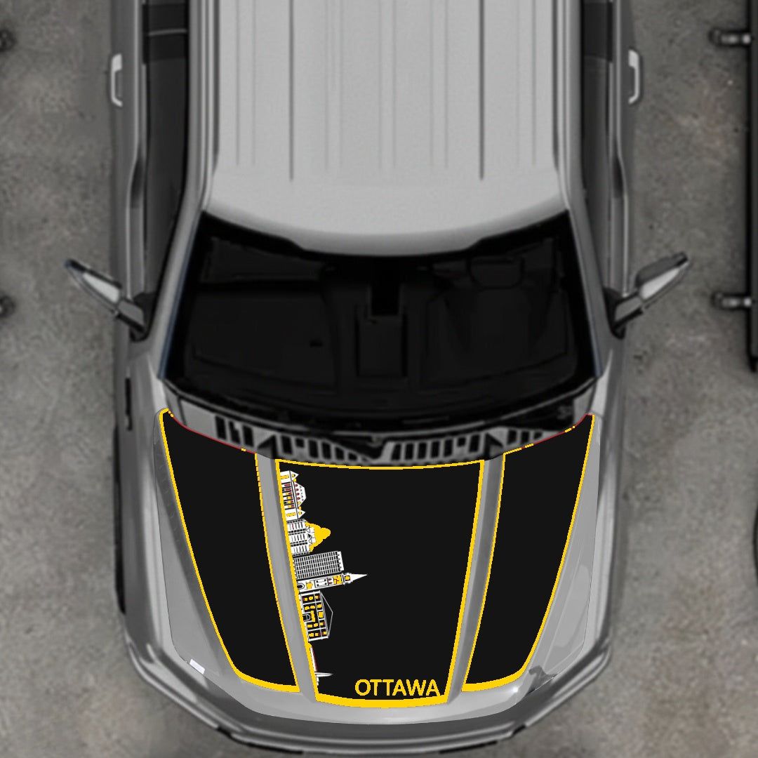 Hood Panel Decal/Sticker - Ottawa Skyline - Cut - Border Graphic Kit - For Ford F-150 2020-2026 - Premium Vinyl