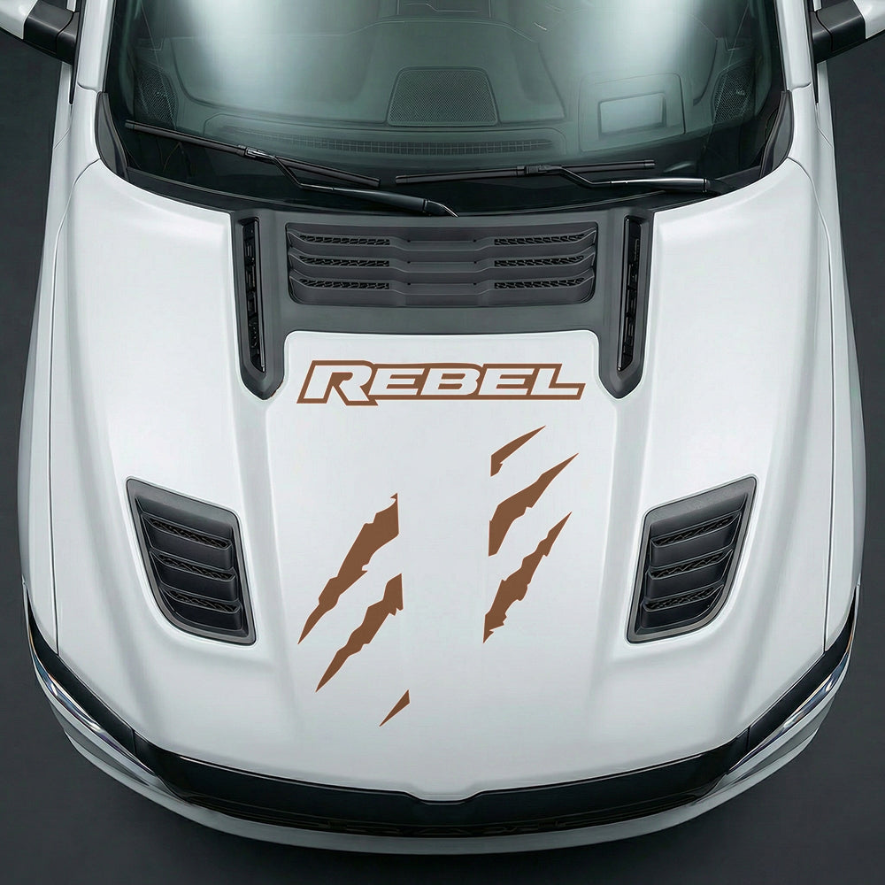 Hood Panel Decal/Sticker - Fierce REBEL Monster Slash - Cut Graphic Kit - For Dodge Ram 2019-2025 - Premium Vinyl