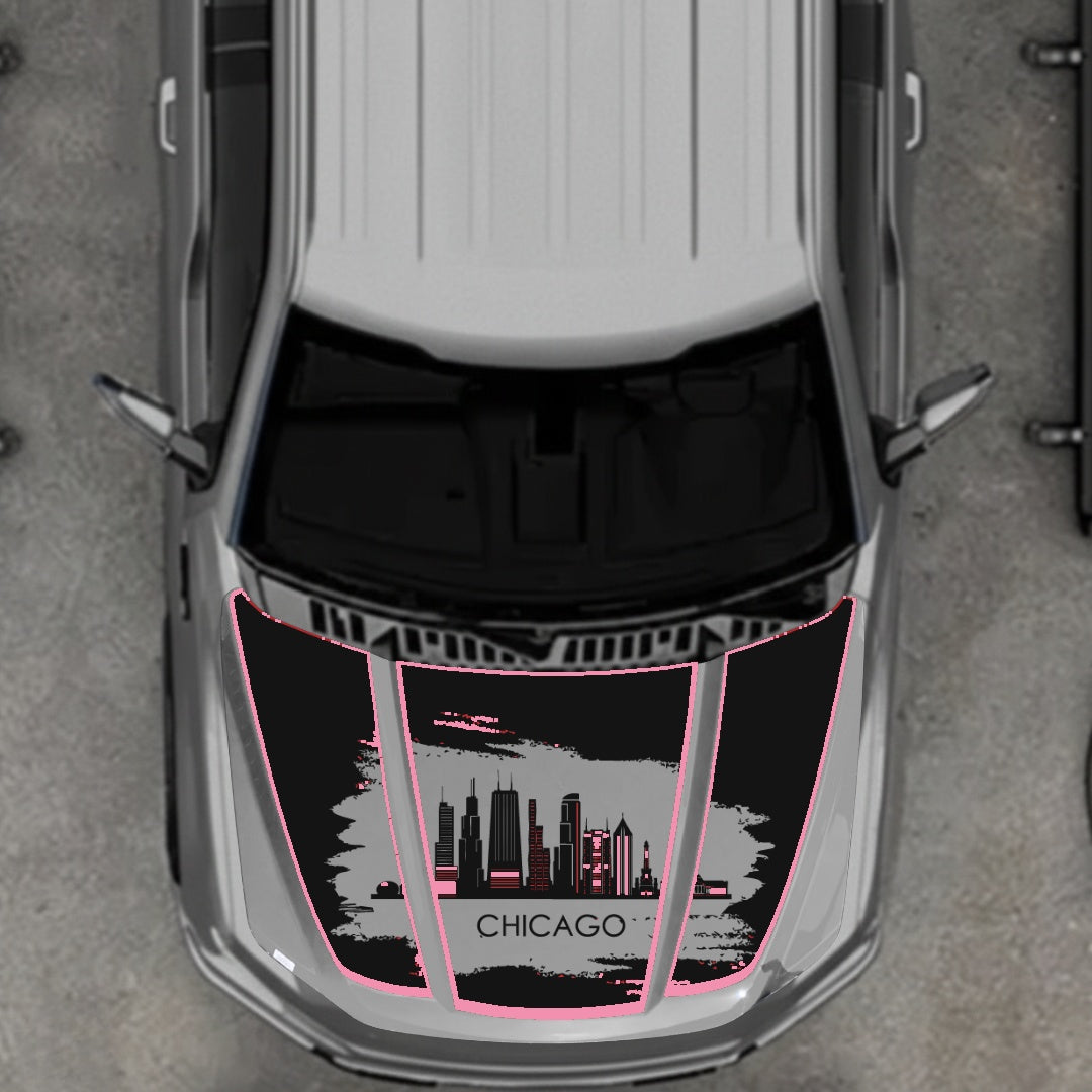 Hood Panel Decal/Sticker - Chicago - Cut - Border Graphic Kit - For Ford F-150 2020-2026 - Premium Vinyl