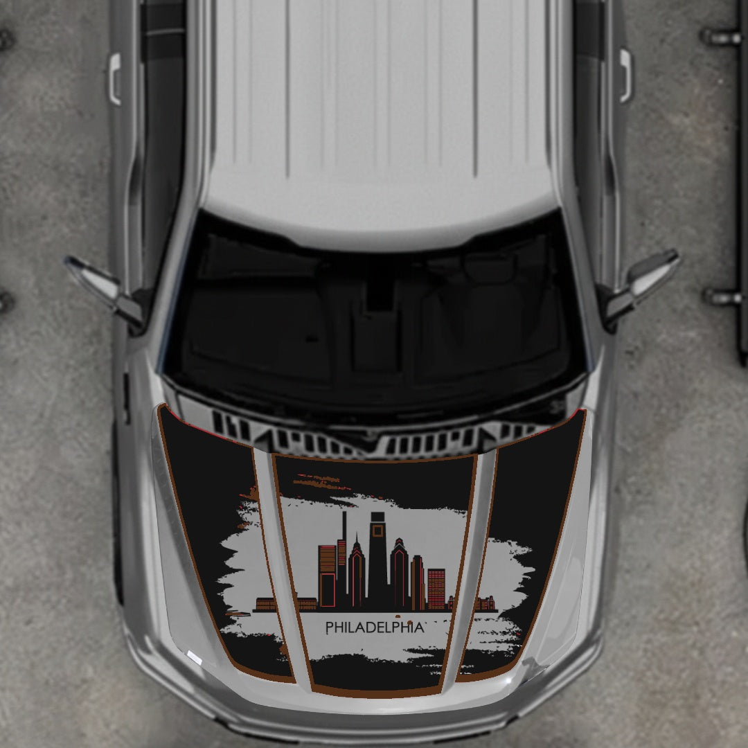 Hood Panel Decal/Sticker - Philadelphia - Cut - Border Graphic Kit - For Ford F-150 2020-2026 - Premium Vinyl