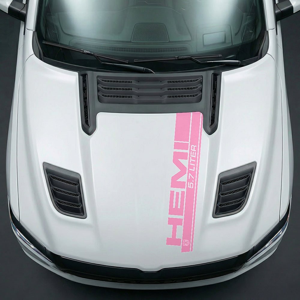 Hood Panel Decal/Sticker - Premium 5.7L HEMI Vertical Racing Stripe - Cut Graphic Kit - For Dodge Ram 2019-2025 - Premium Vinyl