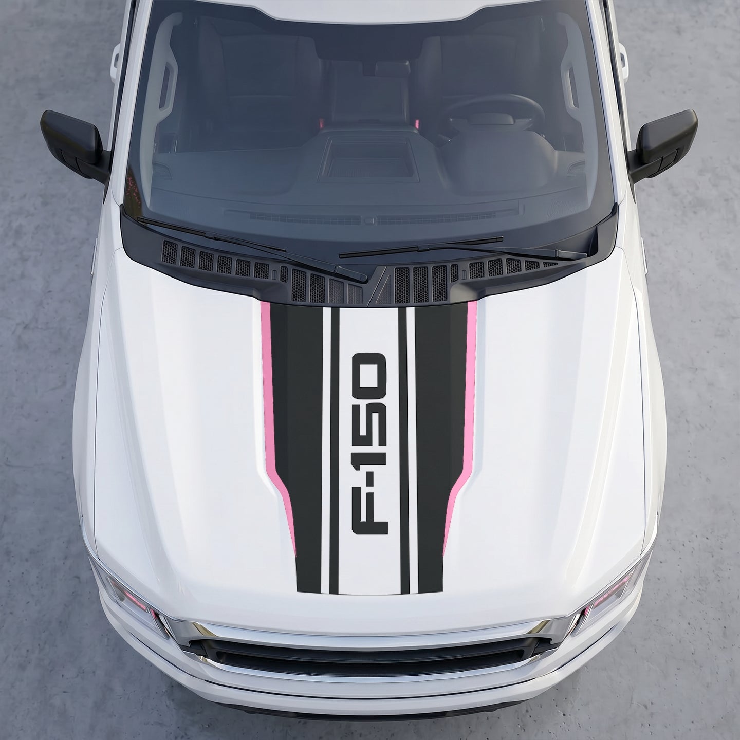 Hood Panel Decal/Sticker - Dual Block Racing Stripes Hood Decal – Matte Black Center Split Wrap with Bold Lettering Graphic Kit - For Ford F-150 F150 2015-2020 - Premium Vinyl